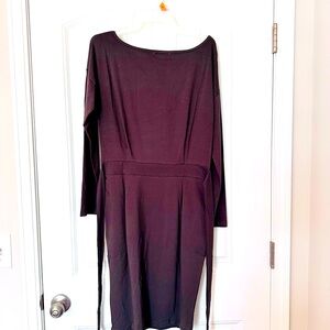 Long sleeve charcoal colored dress. 93.5% cotton 6.5% spandex with tie.